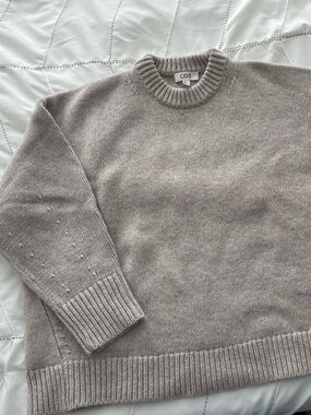COS Oversized Wool Ribbed Crewneck Sweater in Light Taupe